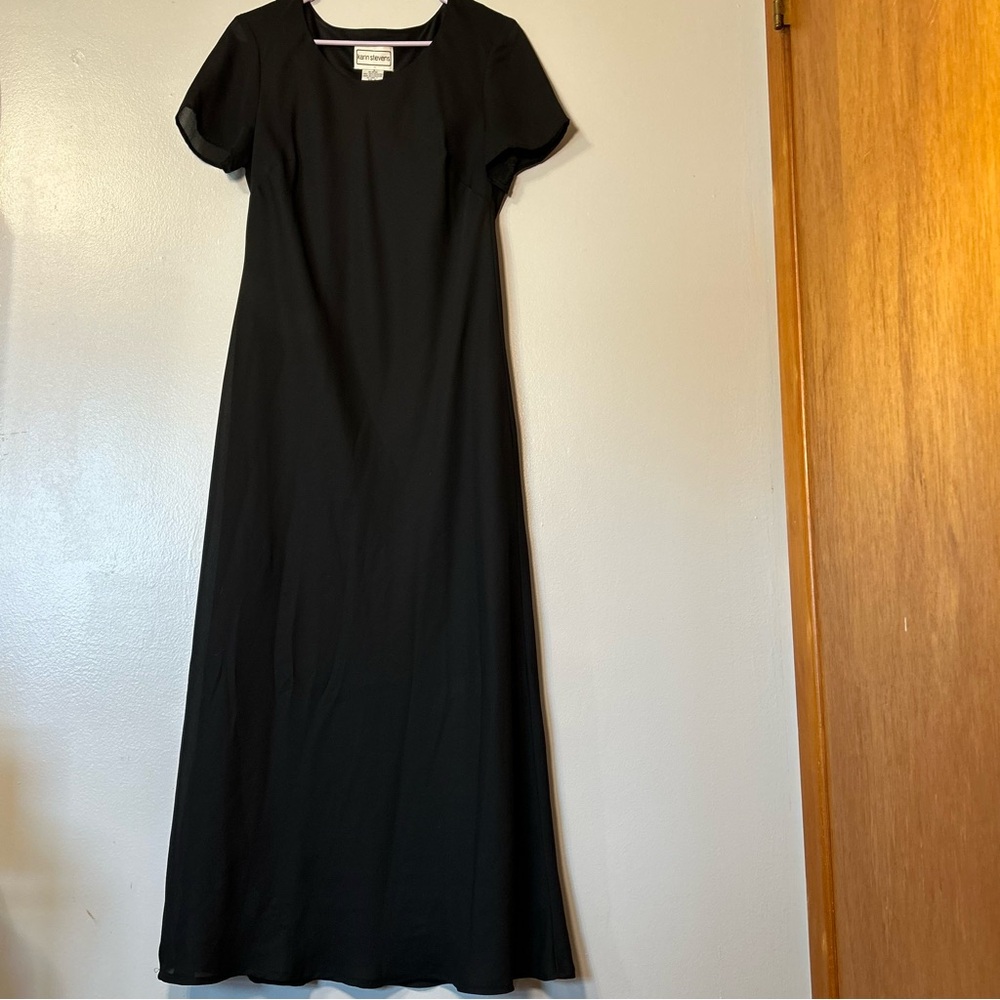 VTG Karin Stevens Dress Women's Size 12 Black Cap Sleeve Sheath Formal Old Money